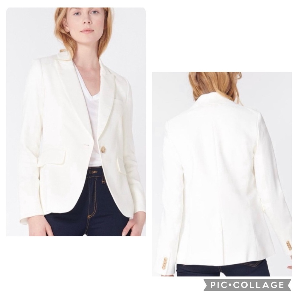Veronica Beard Dickey Textured Single Button Closure Cream White Blazer
